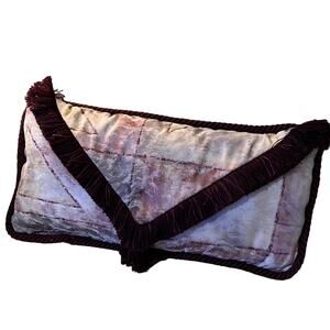 Beige & Burgundy Brocade Envelope Throw Pillow with Fringe Handmade
